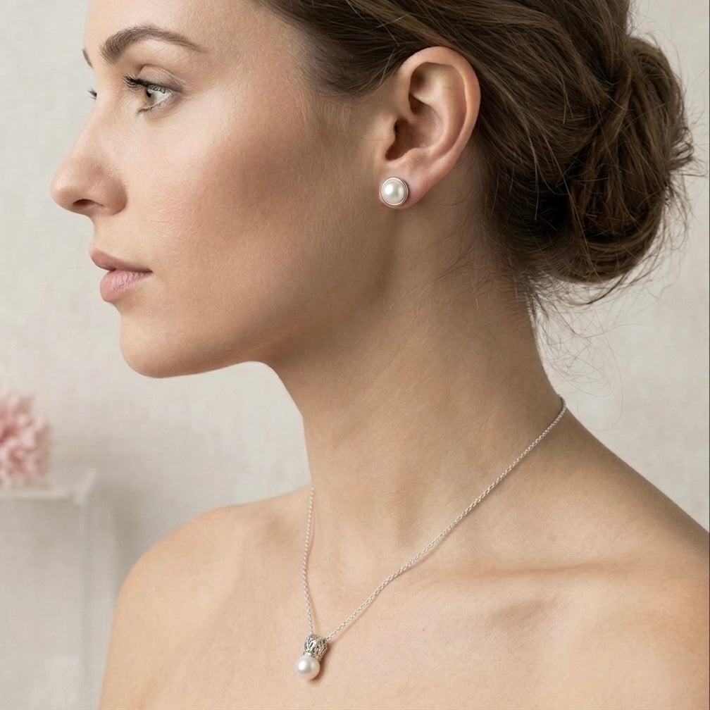 Conjunto de Collar y Aros de perlas de río