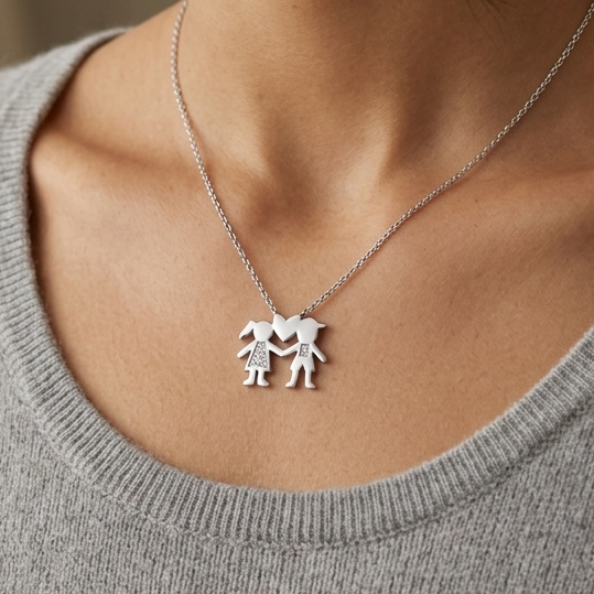 Collar con colgante de Niños — Plata 925 con Rodinado y micro Circones