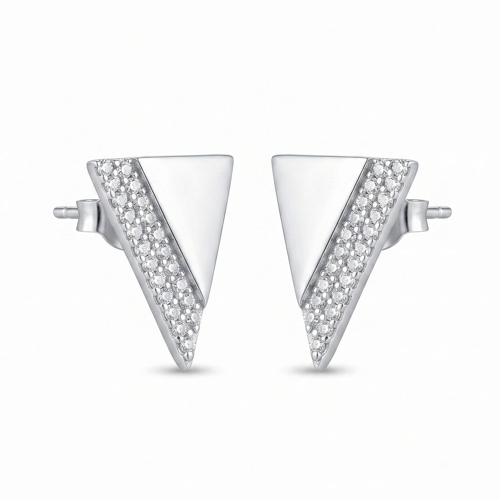 Aros "Triángulo Dual" – Plata 925 con Pavé de Circones