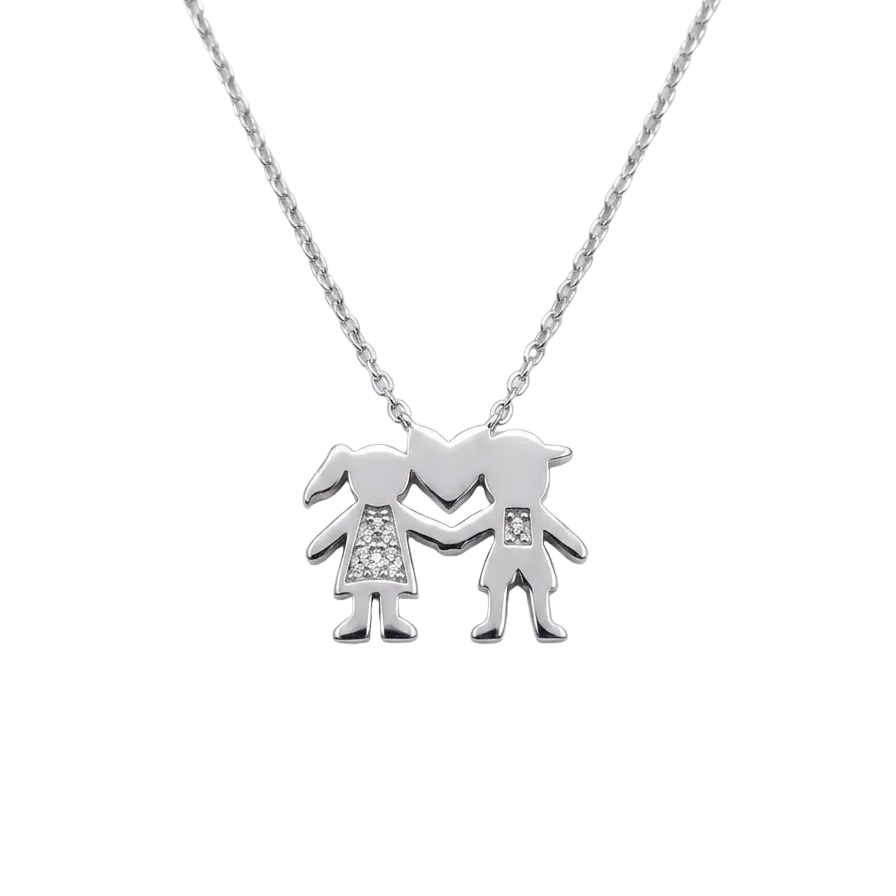 Collar con colgante de Niños — Plata 925 con Rodinado y micro Circones