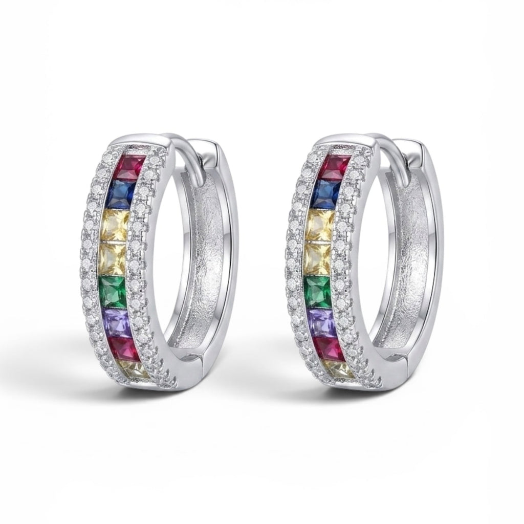 Aros Huggies Rainbow: Elegancia Natural en Plata 925