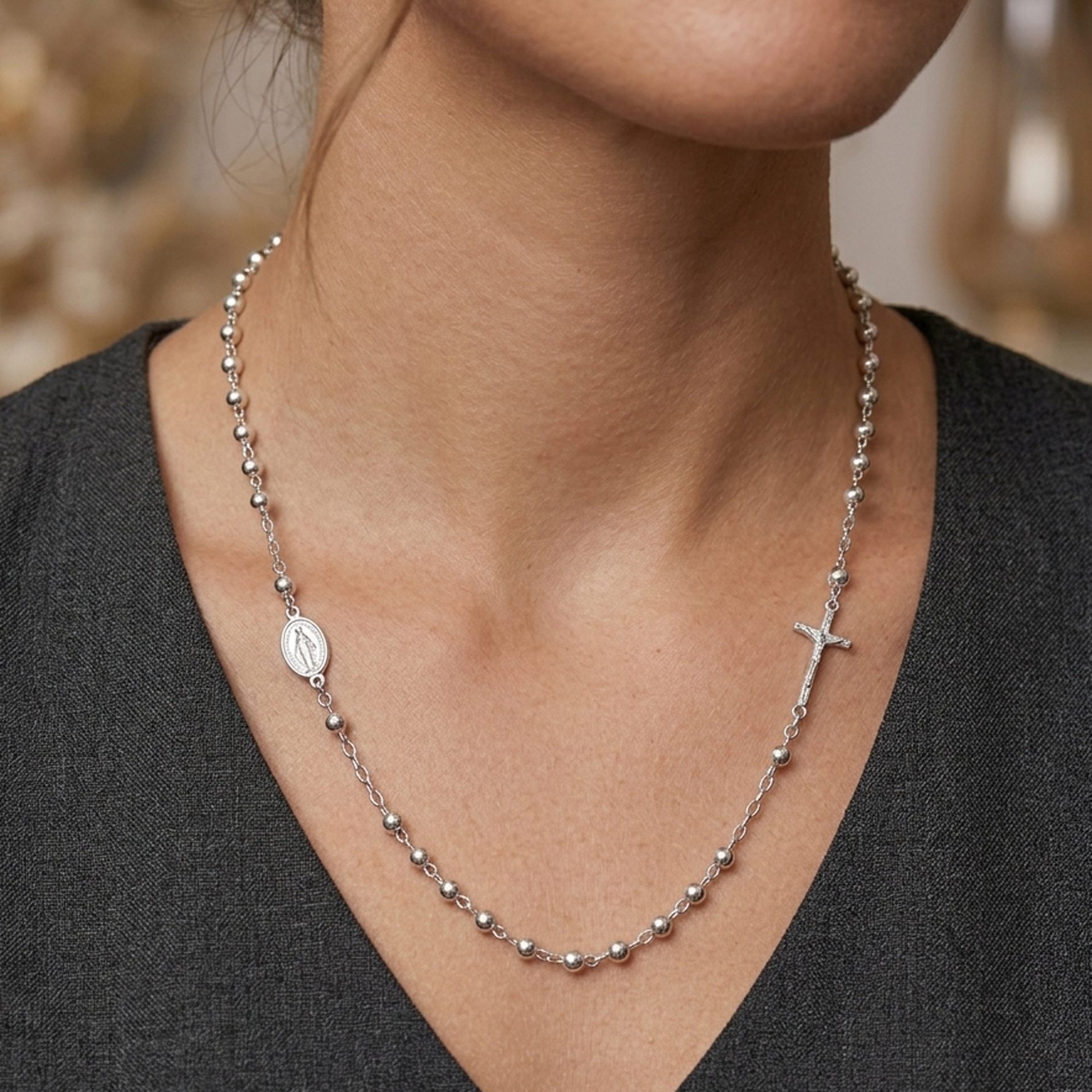 Collar Rosario de Cuello "Devoción" – Plata Fina 925